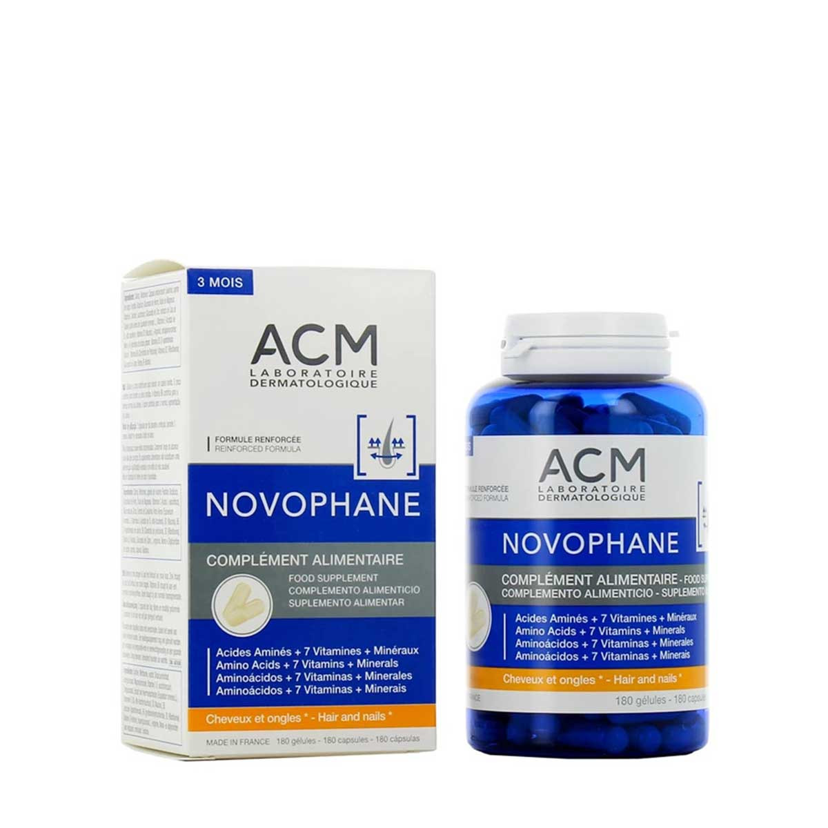 ACM Novophane - complément alimentaire anti-chute cheveux et ongles - Programme 3 mois - 180 gélules