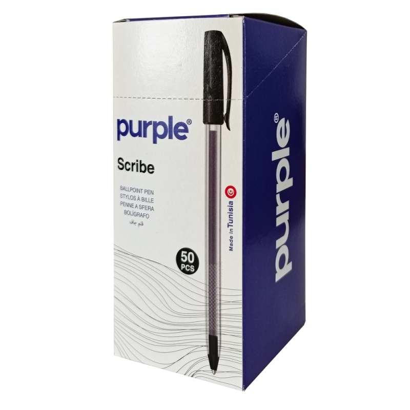 Pack de 50 Stylos à Bille Pointe SCRIBE Purple / 1,0 mm / Noir