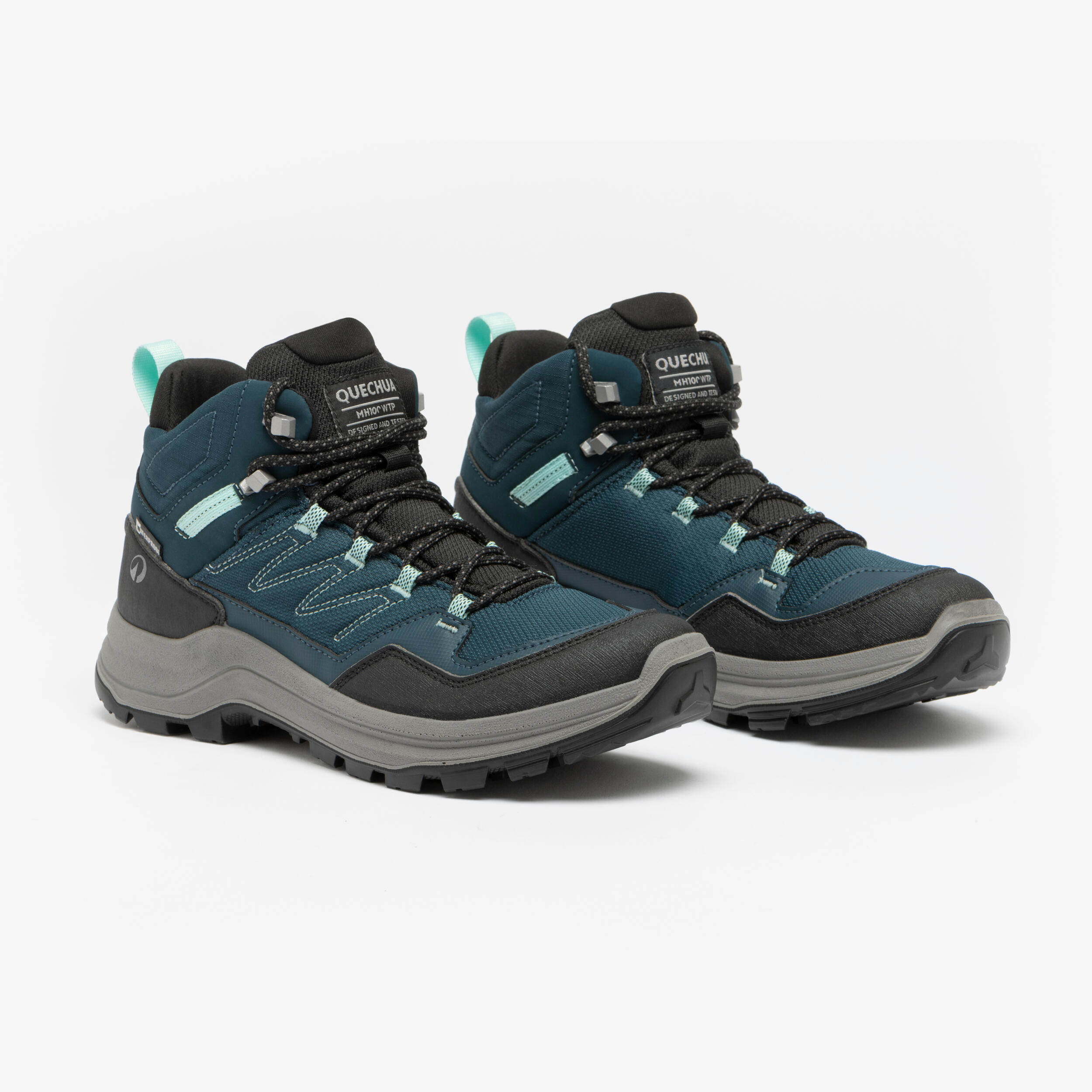 Chaussures de randonnée hautes imperméables femme, MH100 vert gris