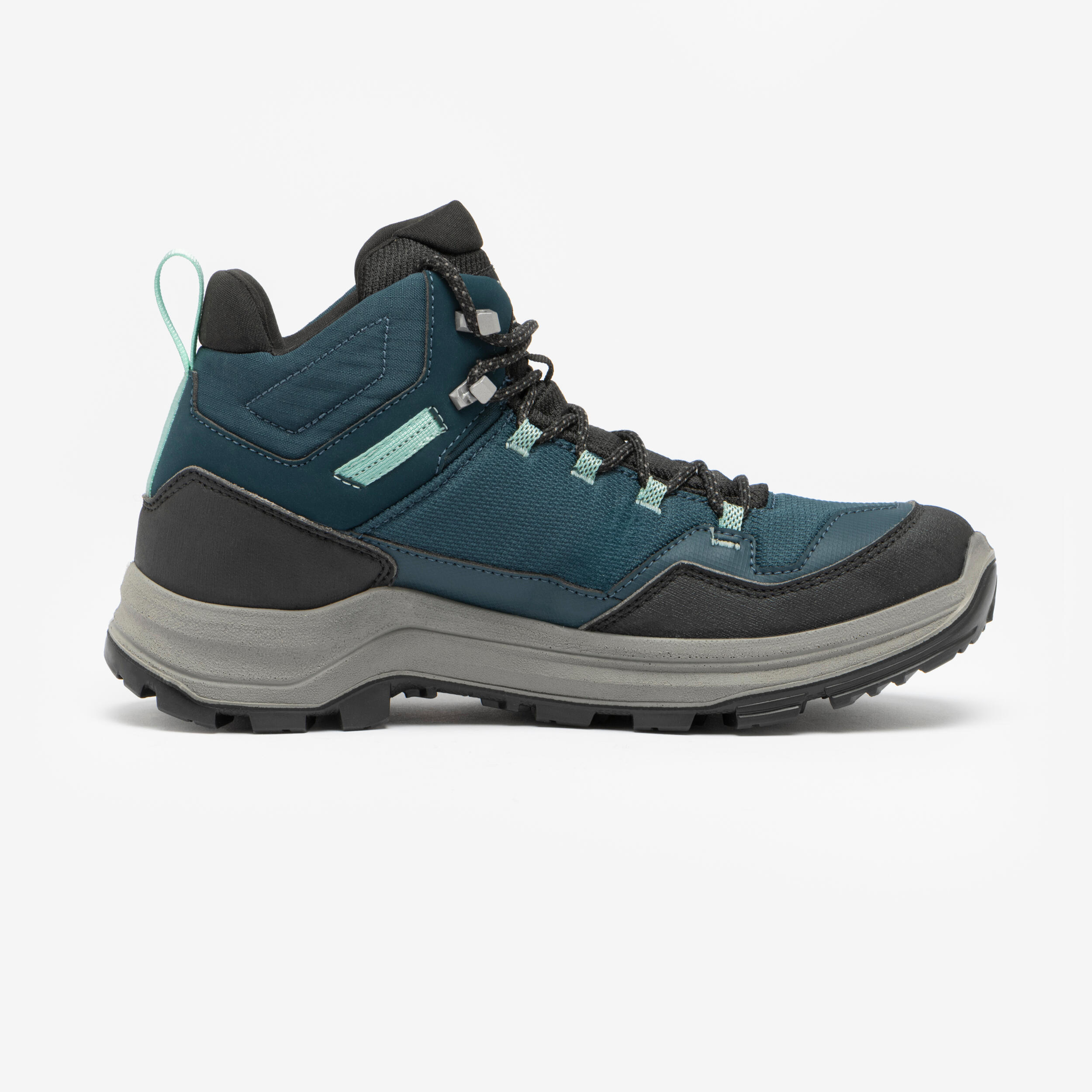 Chaussures de randonnée hautes imperméables femme, MH100 vert gris